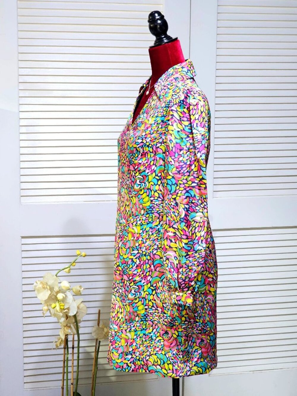 Lilly Pulitzer Women's Silk Booty Caw Print Long Sleeves Tunic Dress Sz 2 2566 - Picture 4 of 11